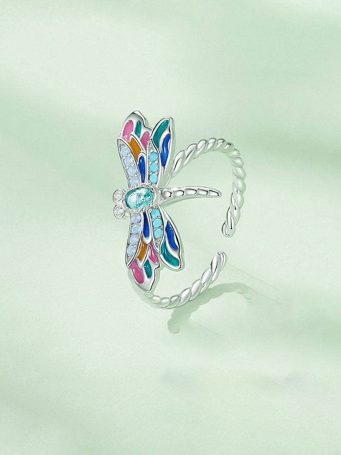 925 Sterling Silver Cubic Zirconia Dragonfly Dainty Band Ring