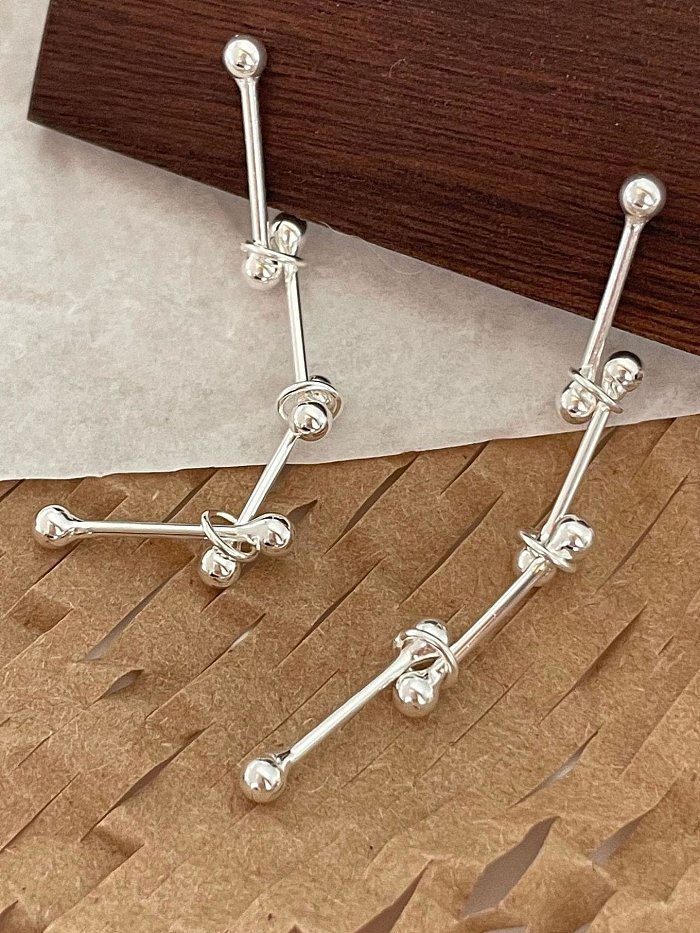 925 Sterling Silver Geometric Vintage Round Stick Drop Earring