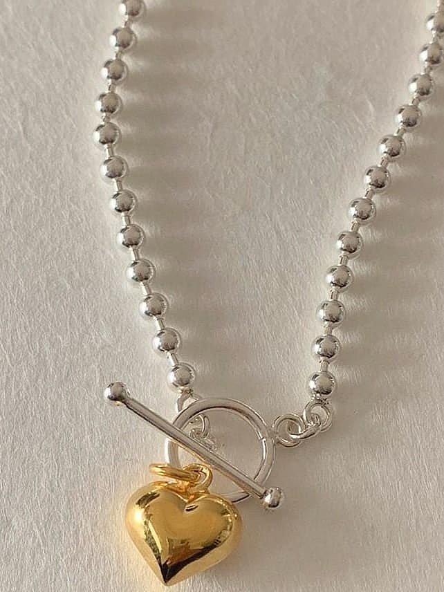 Collier de perles vintage coeur en argent sterling 925