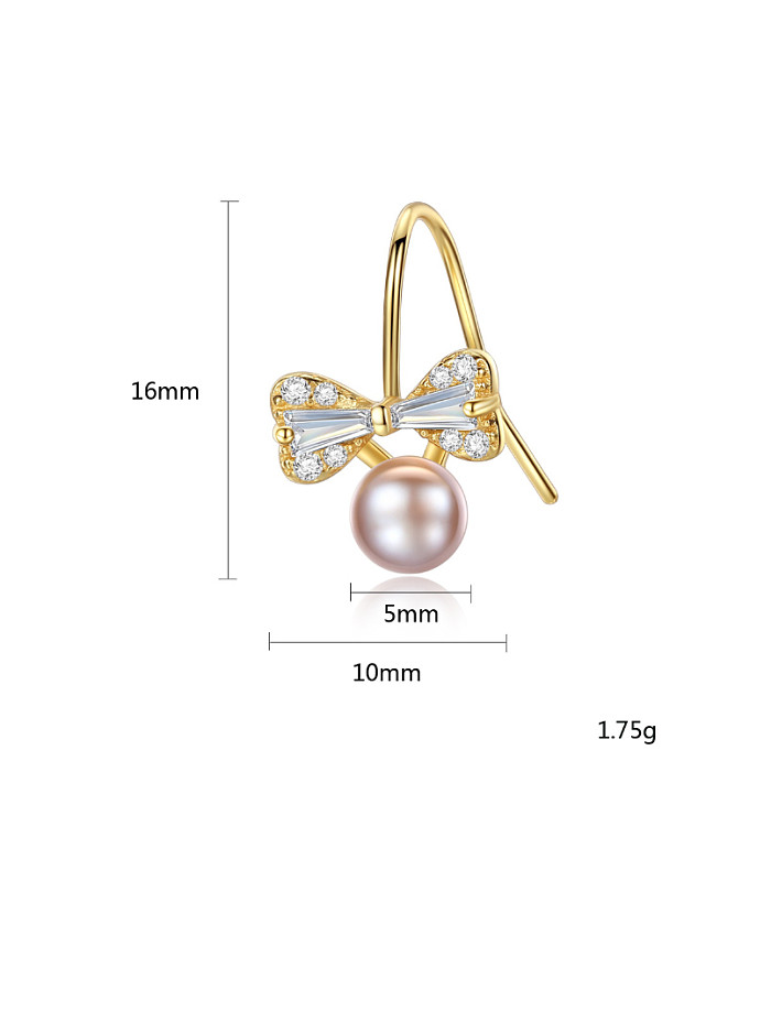 Pure silver natural freshwater pearl cute bow tie studs