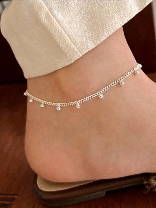 925 Sterling Silver Minimalist Inter Bead Chain Anklet