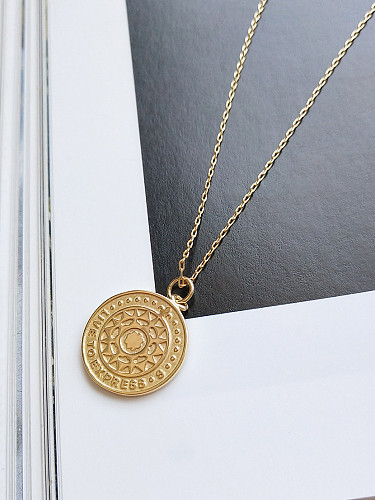 Sterling silver fashion round card simple personality gold necklace