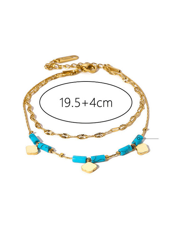Bracelet Trèfle Bohème Turquoise Acier Titane