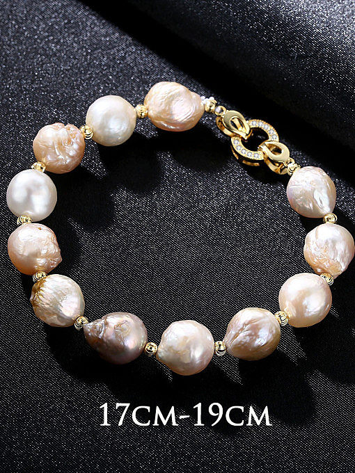 Bracelet en perles naturelles baroques plaqué argent pur 18 carats