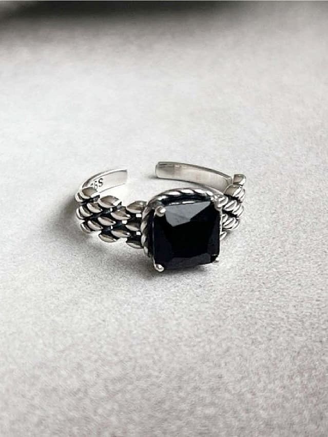 925 Sterling Silver Cubic Zirconia Square Vintage Band Ring