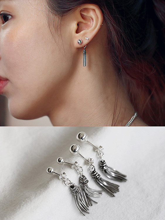 Sterling silver beads retro tassels earrings