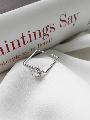 Sterling silver square synthetic pearl free size ring