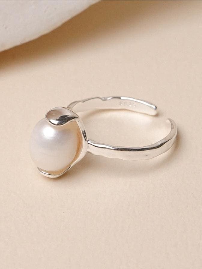 925 Sterling Silver Imitation Pearl Irregular Minimalist Band Ring