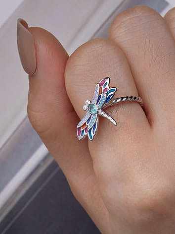 925 Sterling Silver Cubic Zirconia Dragonfly Dainty Band Ring