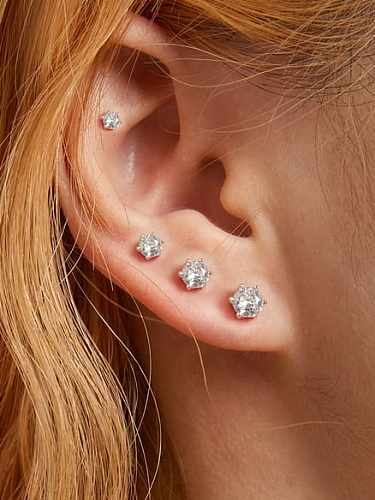 925 Sterling Silver Cubic Zirconia Hexagon Dainty Stud Earring
