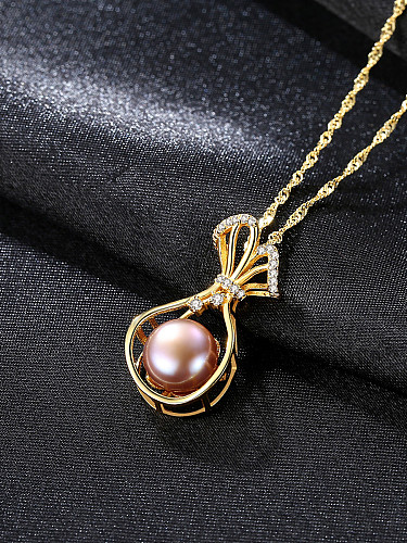 Pure silver water wave chain freshwater pearl gift bag Necklace