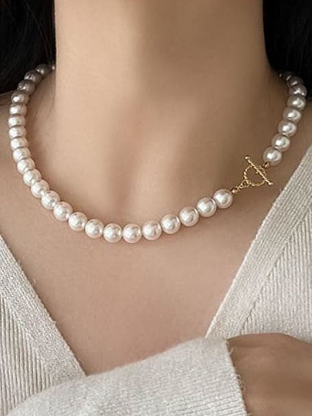 Collier de perles vintage géométrique en argent sterling 925 imitation perle