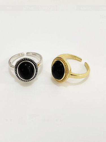 925 Sterling Silver With 18k Gold Plated Vintage Oval black Carnelian Solitaire Rings
