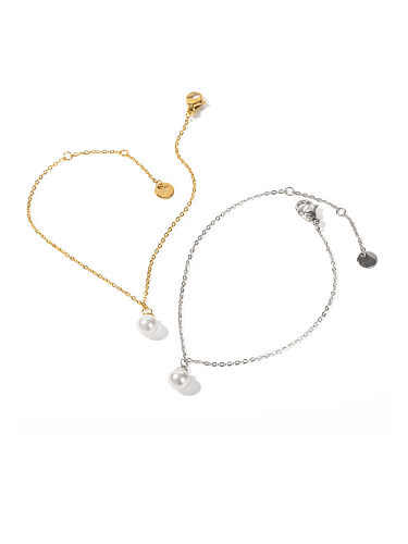 Pulsera de eslabones minimalistas irregulares de perlas de imitación de acero inoxidable