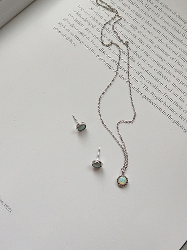 Brincos de orelha mini colar de opalas de prata esterlina