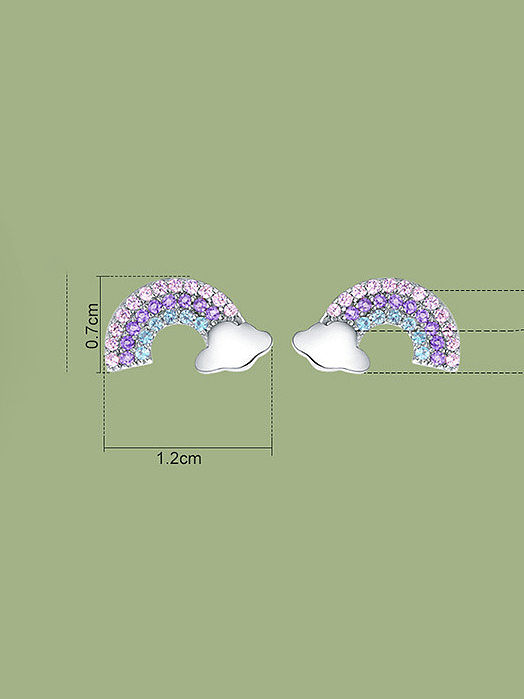 Boucles d'oreilles mignonnes arc-en-ciel avec zircon cubique en argent sterling 925
