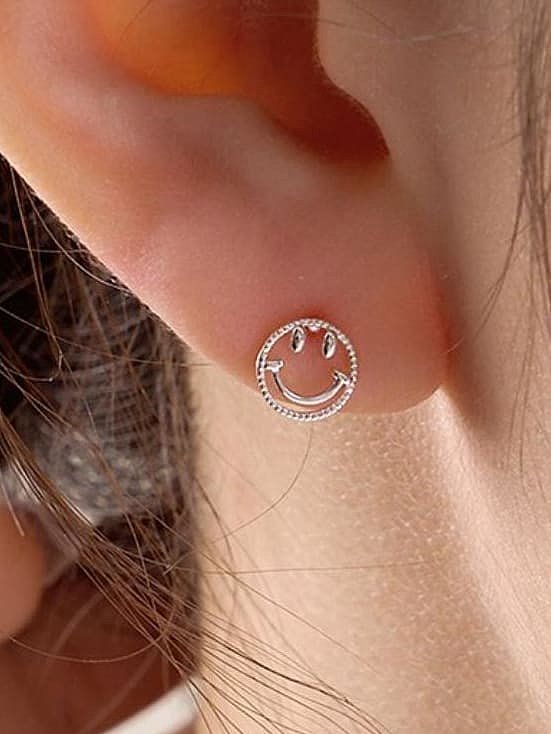 925 Sterling Silver Smiley Minimalist Stud Earring
