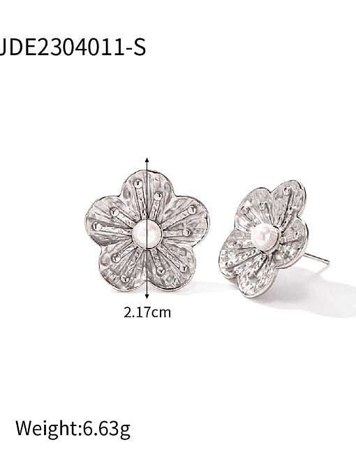 Trend Flower Edelstahl-Ohrring- und Halsketten-Set mit Imitationsperlen