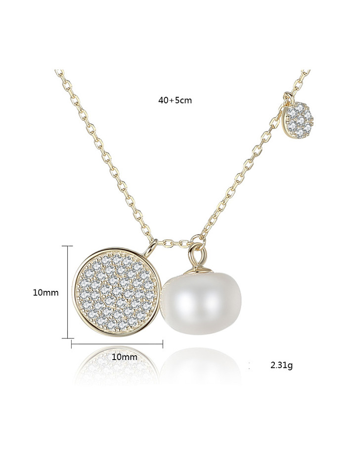 Collier de perles d'eau douce naturelles de 8.5 mm avec zircons micro-incrustés en argent sterling
