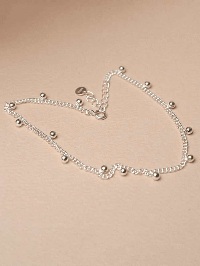 925 Sterling Silver Minimalist Inter Bead Chain Anklet
