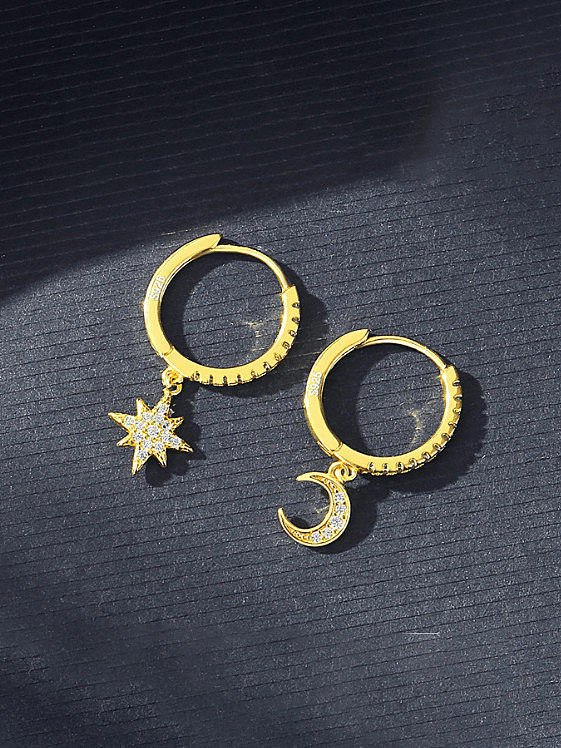 Asymmetrischer Mond-Huggie-Ohrring aus 925er-Sterlingsilber mit kubischem Zirkonia