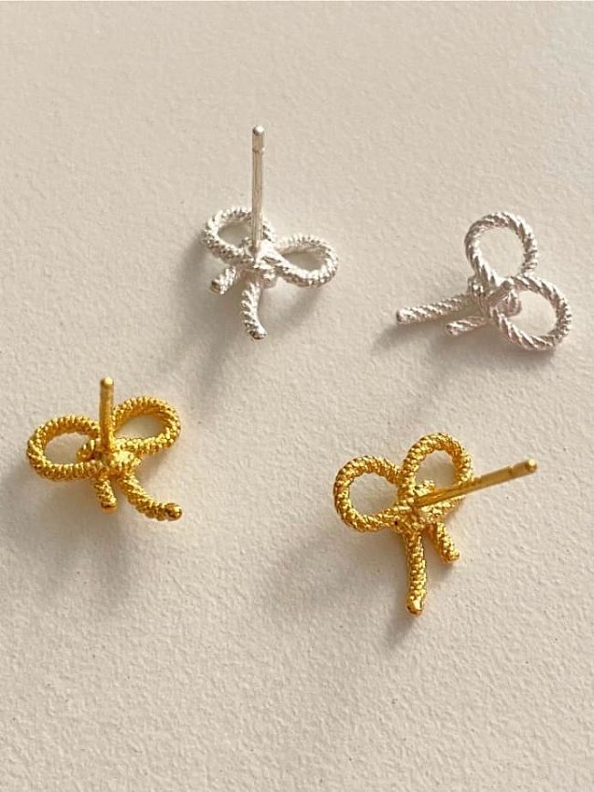 925 Sterling Silver Bowknot Minimalist Stud Earring