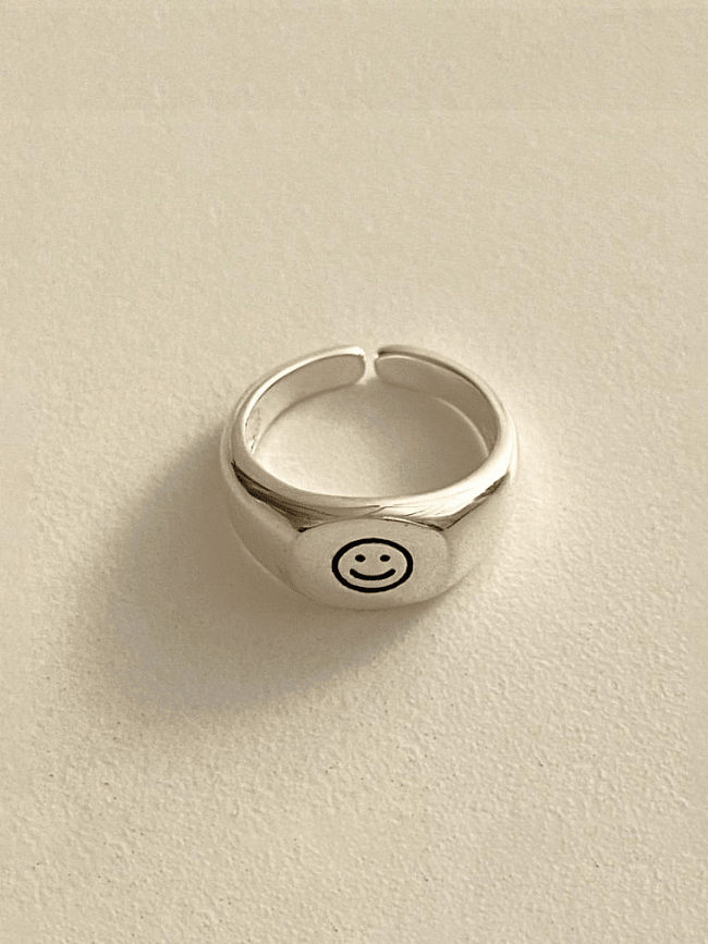 925 Sterling Silver Smiley Vintage Band Ring