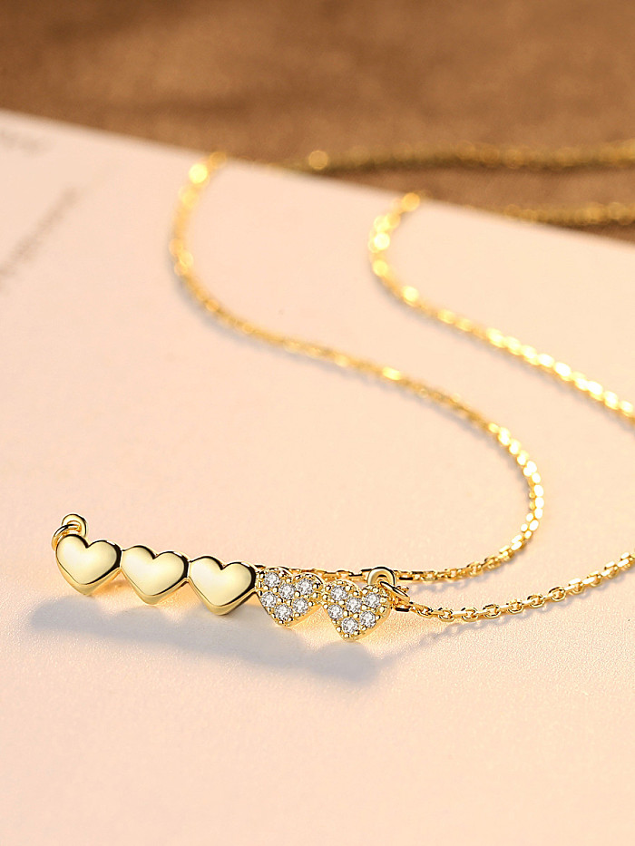 AAA-Zricon-Halskette aus reinem Silber mit 18-Karat-Vergoldung und Mikro-Inlay-Herz