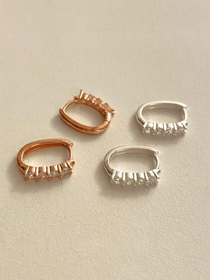 925 Sterling Silver Cubic Zirconia Geometric Minimalist Huggie Earring