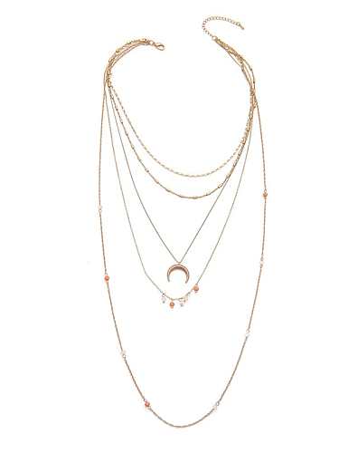 Multilayer Long Crescent Alloy Necklace