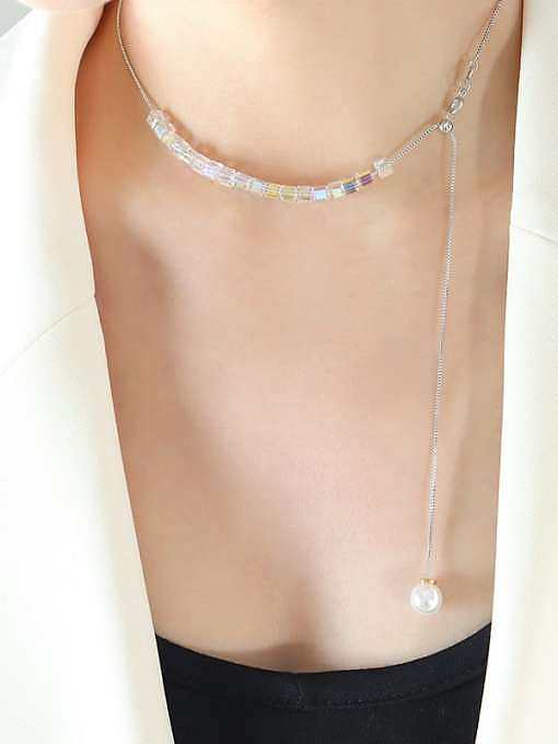 Geometrische zierliche Lariat-Halskette aus Messingimitatperlen