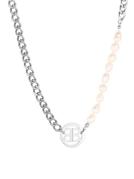 Titanium Steel Freshwater Pearl Round Trend Necklace