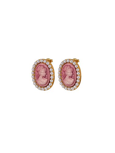 Boucles d'Oreilles Vintage Ovale Perle d'Imitation Acier Titane