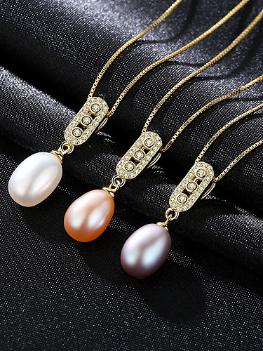 Pure silver natural pearl pendant 18K genuine gold plated necklace
