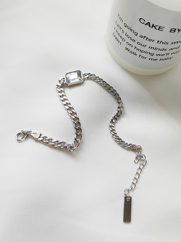 Pulsera de diseño de cadena de cristal de imitación cuadrado de plata pura