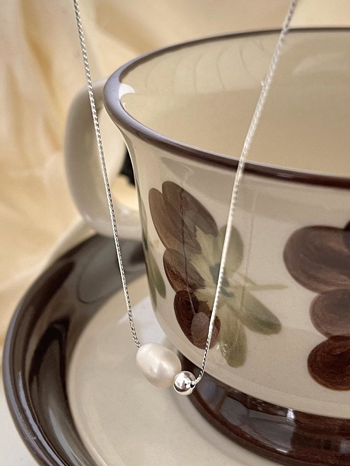 Collier minimaliste irrégulier en argent sterling 925 avec perle d'imitation