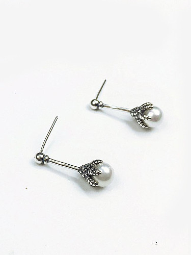 Sterling silver synthetic Pearl Ear Studs