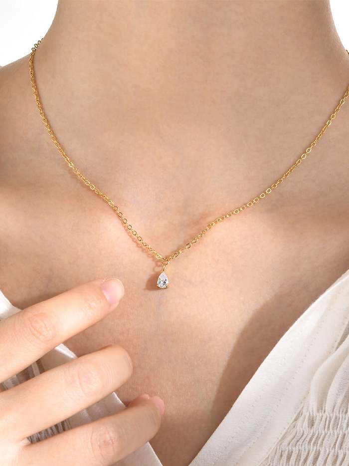 Stainless steel Cubic Zirconia Water Drop Minimalist Necklace