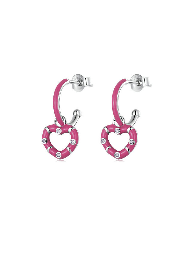 925 Sterling Silver Enamel Heart Cute Drop Earring