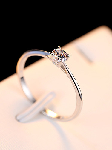 Pure Silver Engagement 4mm Hearts and arrows zircon ring