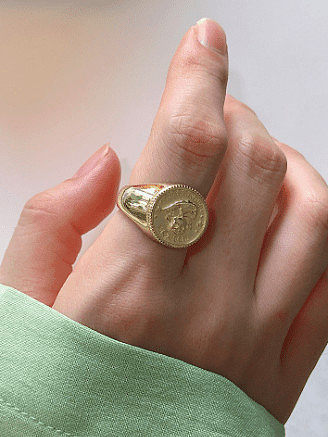 Anéis de prata esterlina 925 com crânio de animal punk banhado a ouro tamanho livre