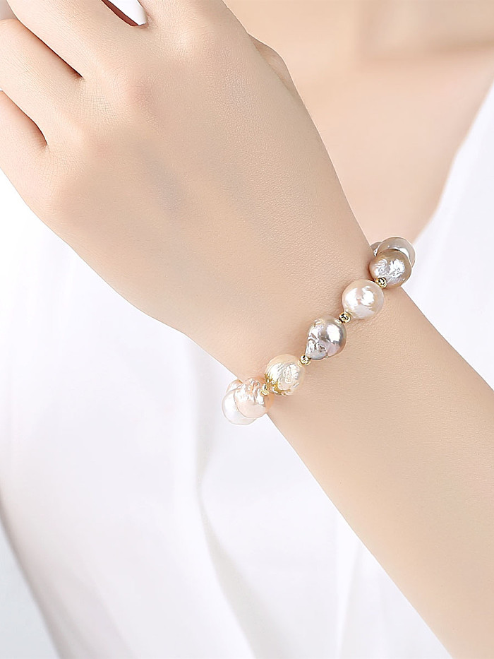 Pure silver plating 18K-gold Baroque natural pearl bracelet