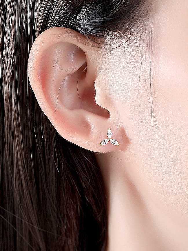 925 Sterling Silver Cubic Zirconia Flower Minimalist Stud Earring