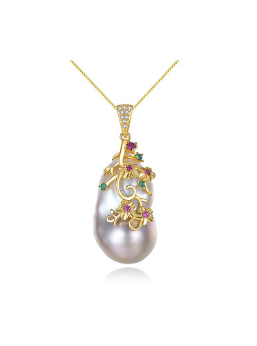 Sterling silver shaped baroque natural pearl necklace