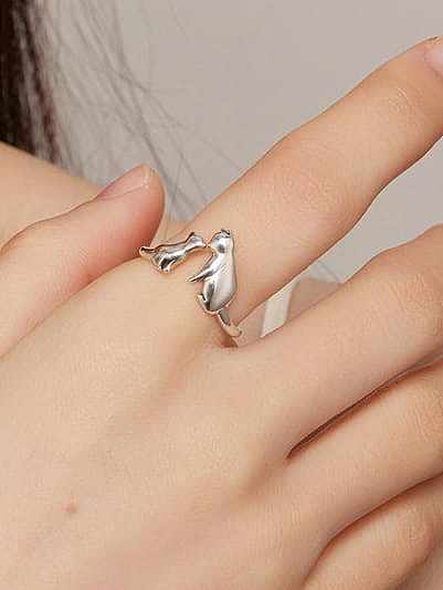 925 Sterling Silver Icon Cat Cute Band Ring