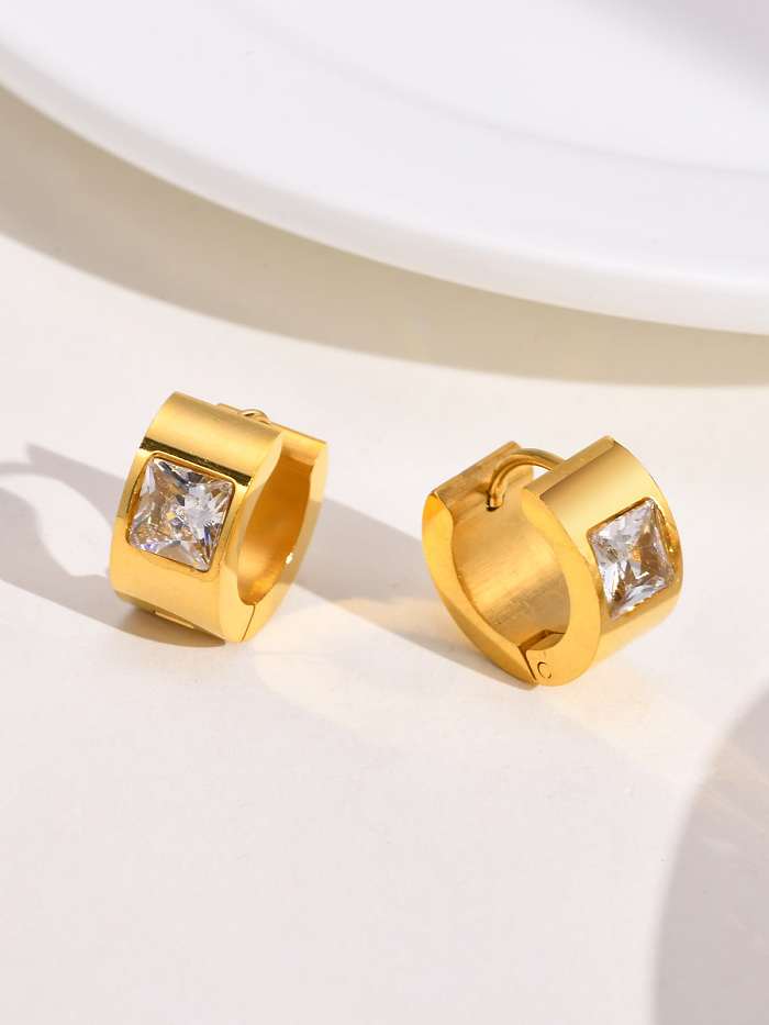 Pendiente Huggie minimalista geométrico de diamantes de imitación de acero inoxidable