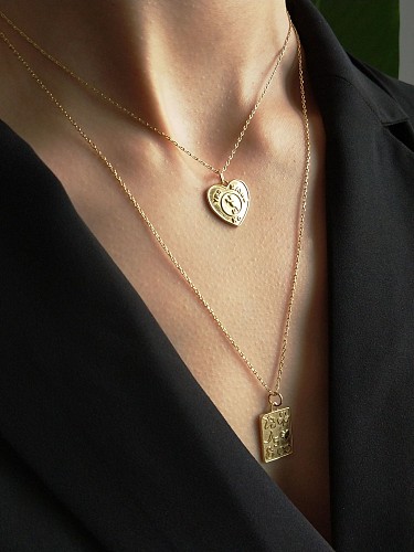 Sterling Silver geometric love Square Necklace