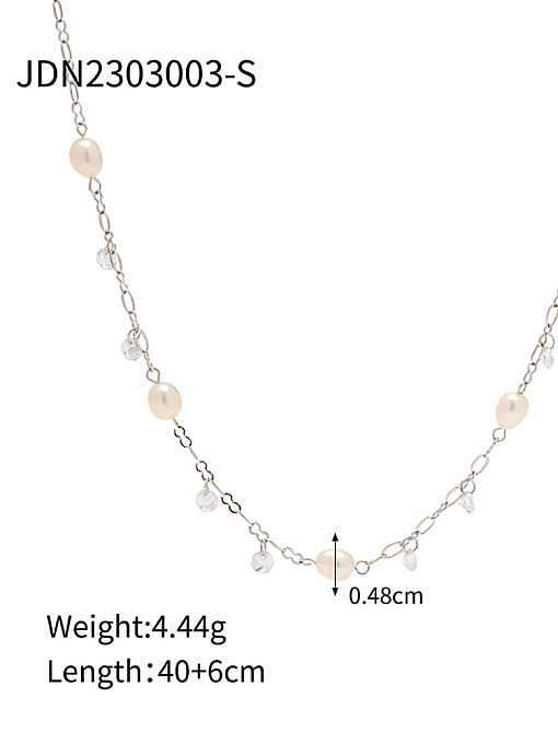 Titanium Steel Freshwater Pearl Tassel Dainty Beaded Necklace