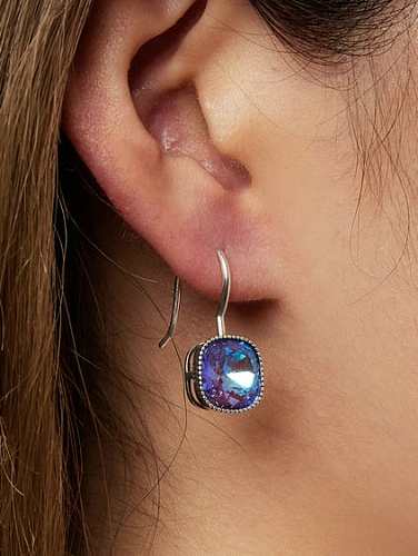 925 Sterling Silver Glass Stone Geometric Dainty Hook Earring