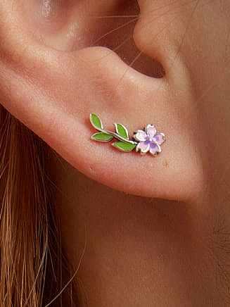 Boucle d'oreille mignonne fleur émaillée en argent sterling 925